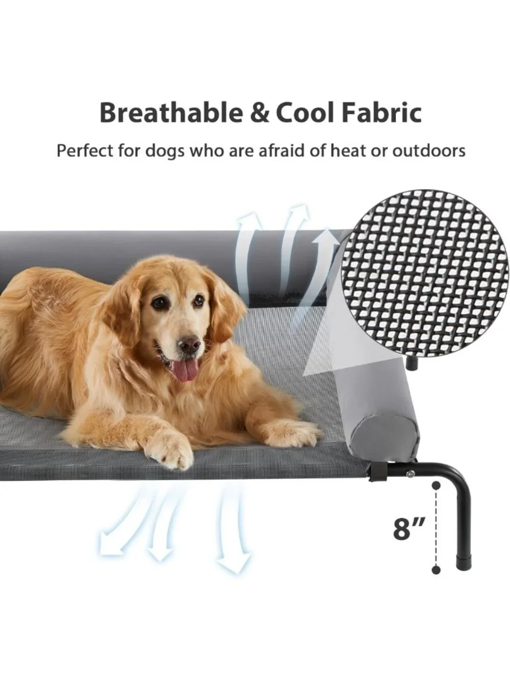 Large Elevated Cooling Dog Bed for Big Dogs - Portable, Chew-Proof